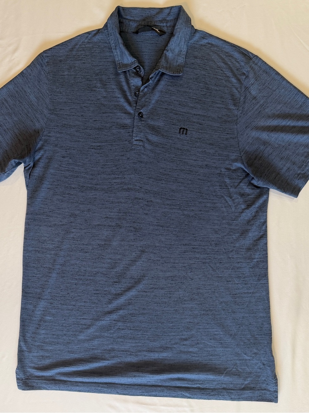 TravisMathew Men's Large Blue The Heater - Heather Print Golf Polo Shirt